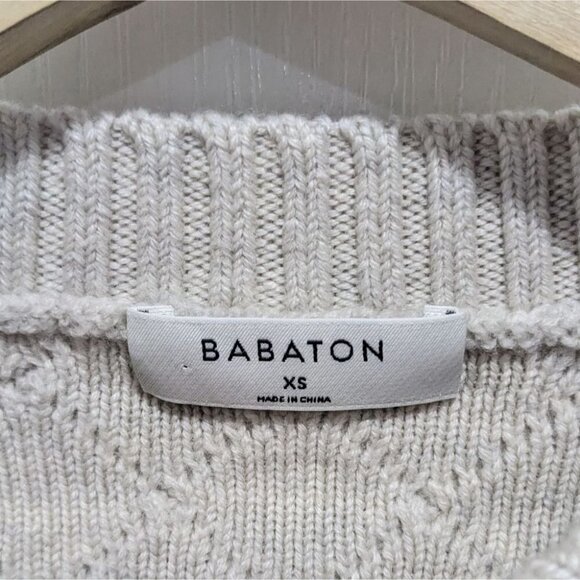 Aritzia Babaton | Seek Cable-Knit Shoulder Pad Sweater in Heather Birch - Picture 7 of 12
